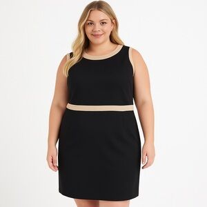 Tahari Woman Black Tan Colorblock Sleeveless Stretch Sheath Dress Size 20